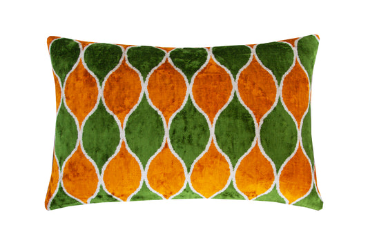 Silk Ikat Velvet Green and Yellow Cushion