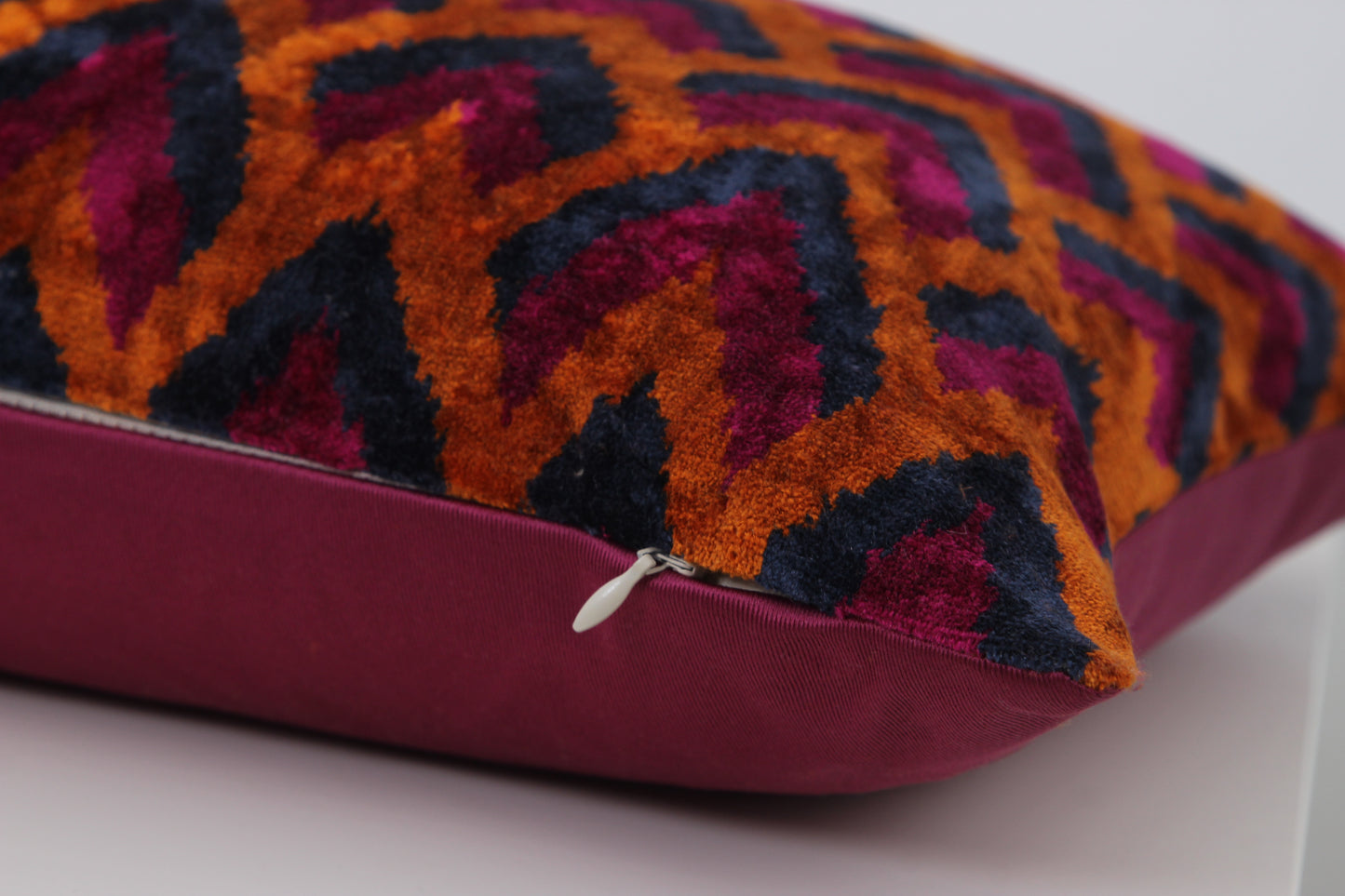 Silk Ikat Velvet Orange Court Cushion