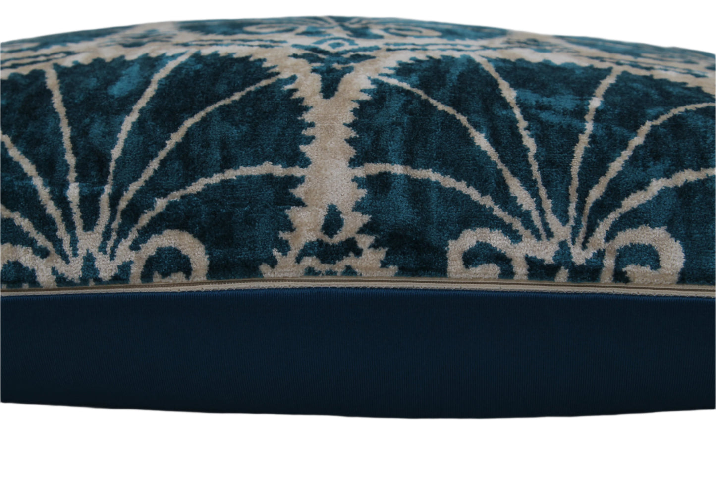 Silk Ikat Velvet Ocean Blue and White Carnation Cushion