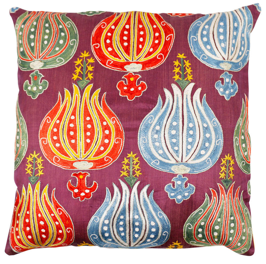 Silk Embroidered Suzani Pomegranates Cushion