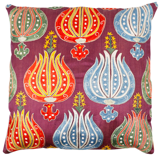 Silk Embroidered Suzani Pomegranates Cushion