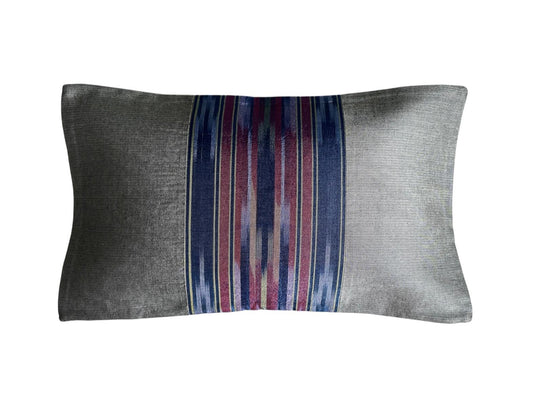 Ottoman Court Silk Ikat Pesthemal Motif Blue and Grey Cushion