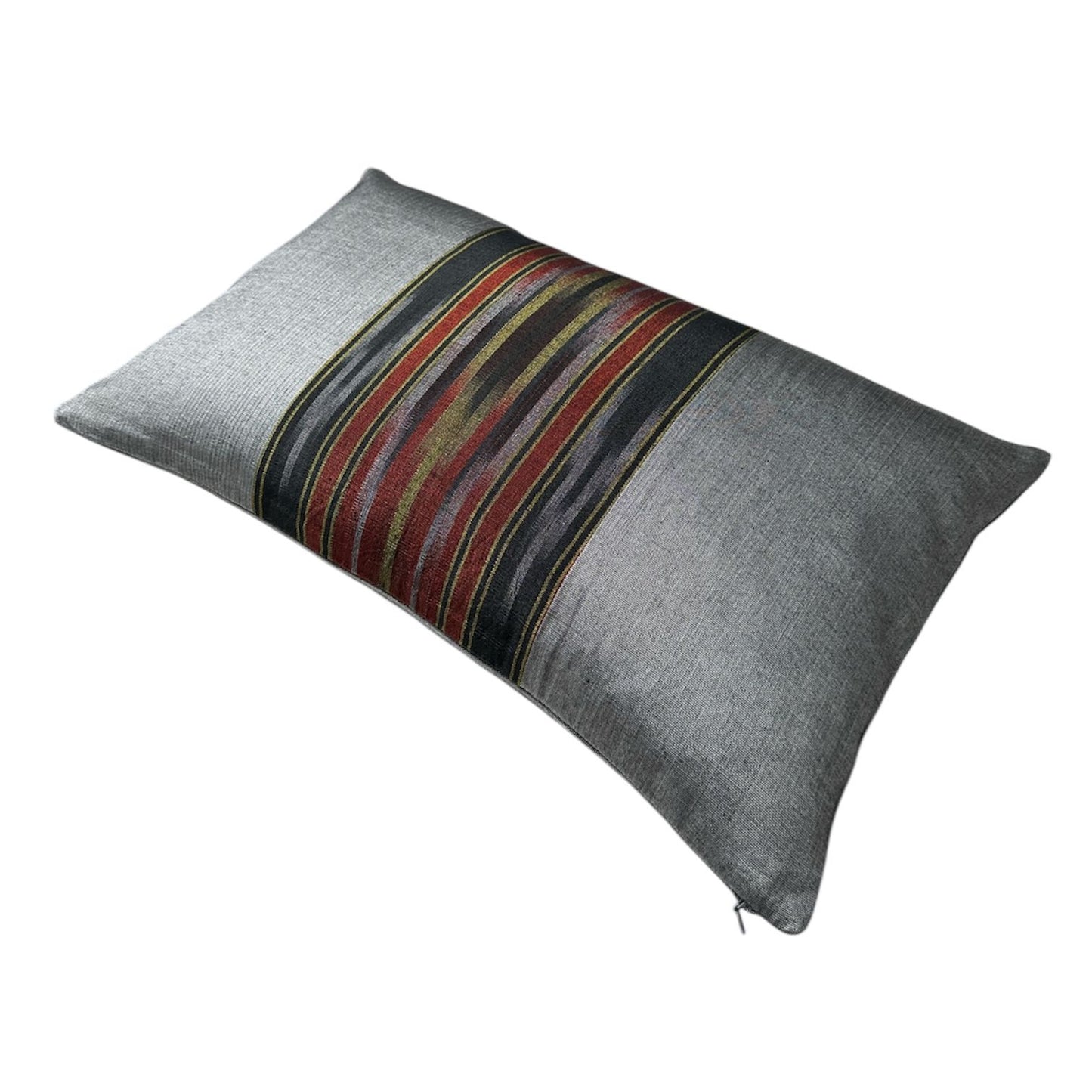 Ottoman Court Silk Ikat Pesthemal Motif Black and Grey Cushion