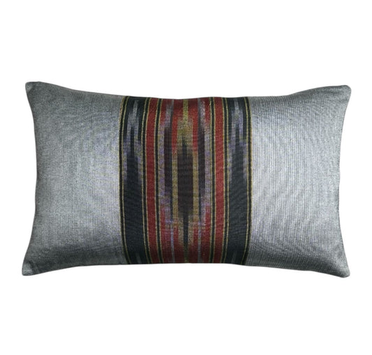Ottoman Court Silk Ikat Pesthemal Motif Black and Grey Cushion