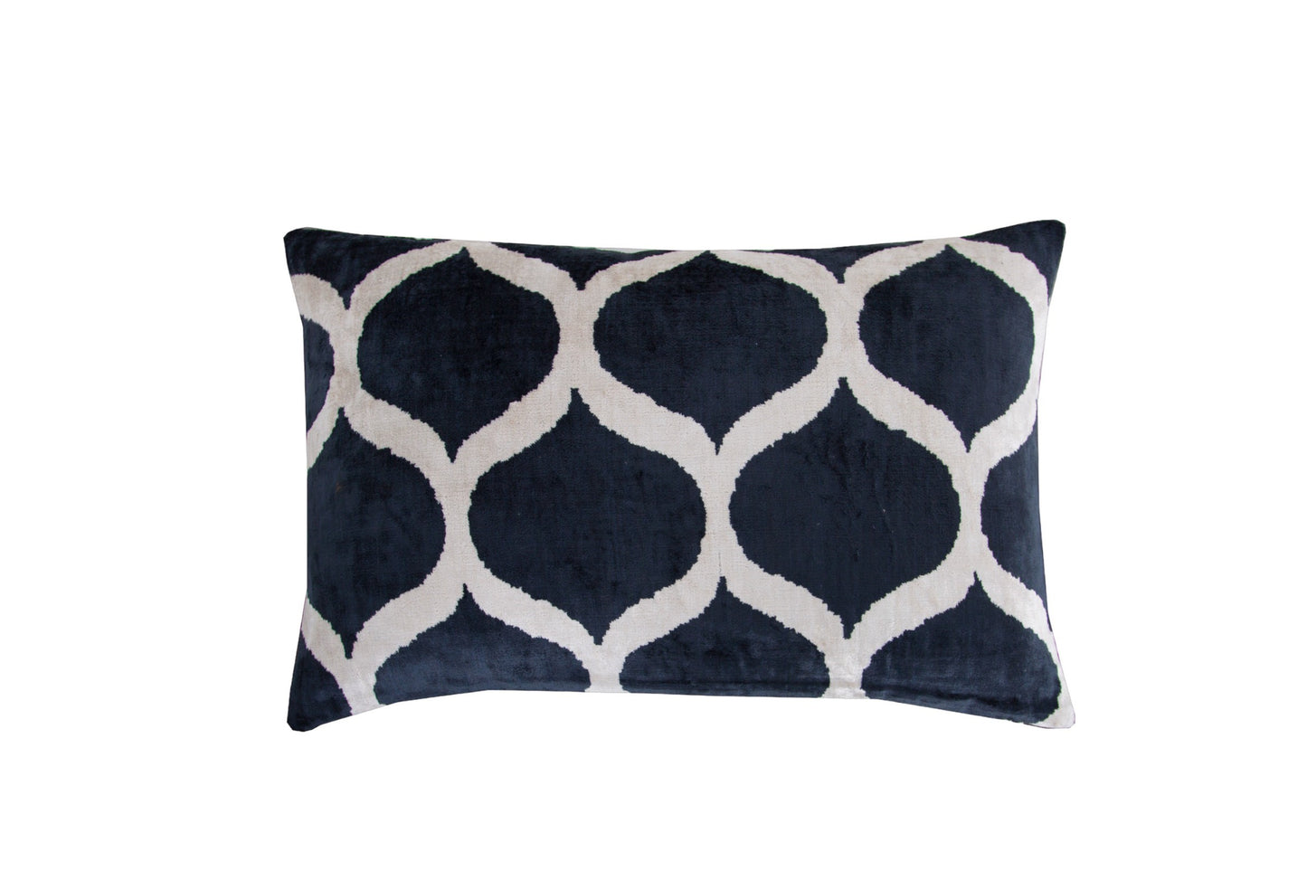 Silk Ikat Velvet Black and White Oriental Motif Cushion