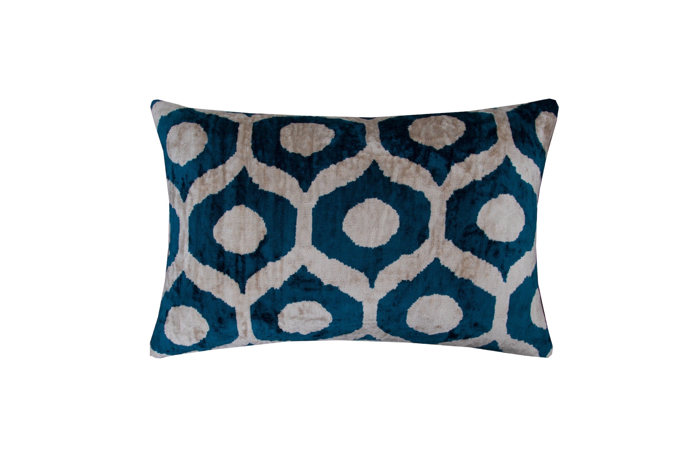 Blue Silk Ikat Velvet Geometric Cushion Cover with Black & Off White | Front side is 100% Silk retailer Velvet, Back side is Soft Blue Fabric