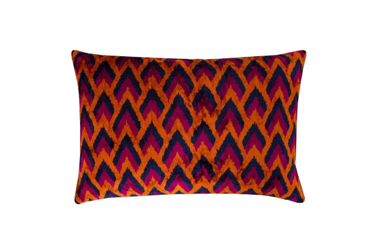 Silk Ikat Velvet Orange Court Cushion