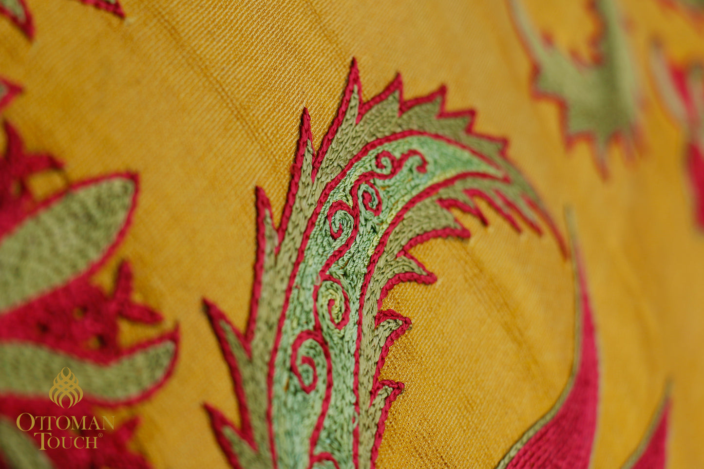 Silk Embroidered Suzani Ottoman Red Tulips Cushion