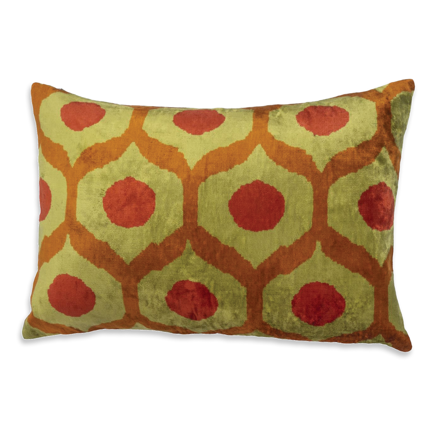 Silk Ikat Velvet Yellow and Orange Dots Cushion