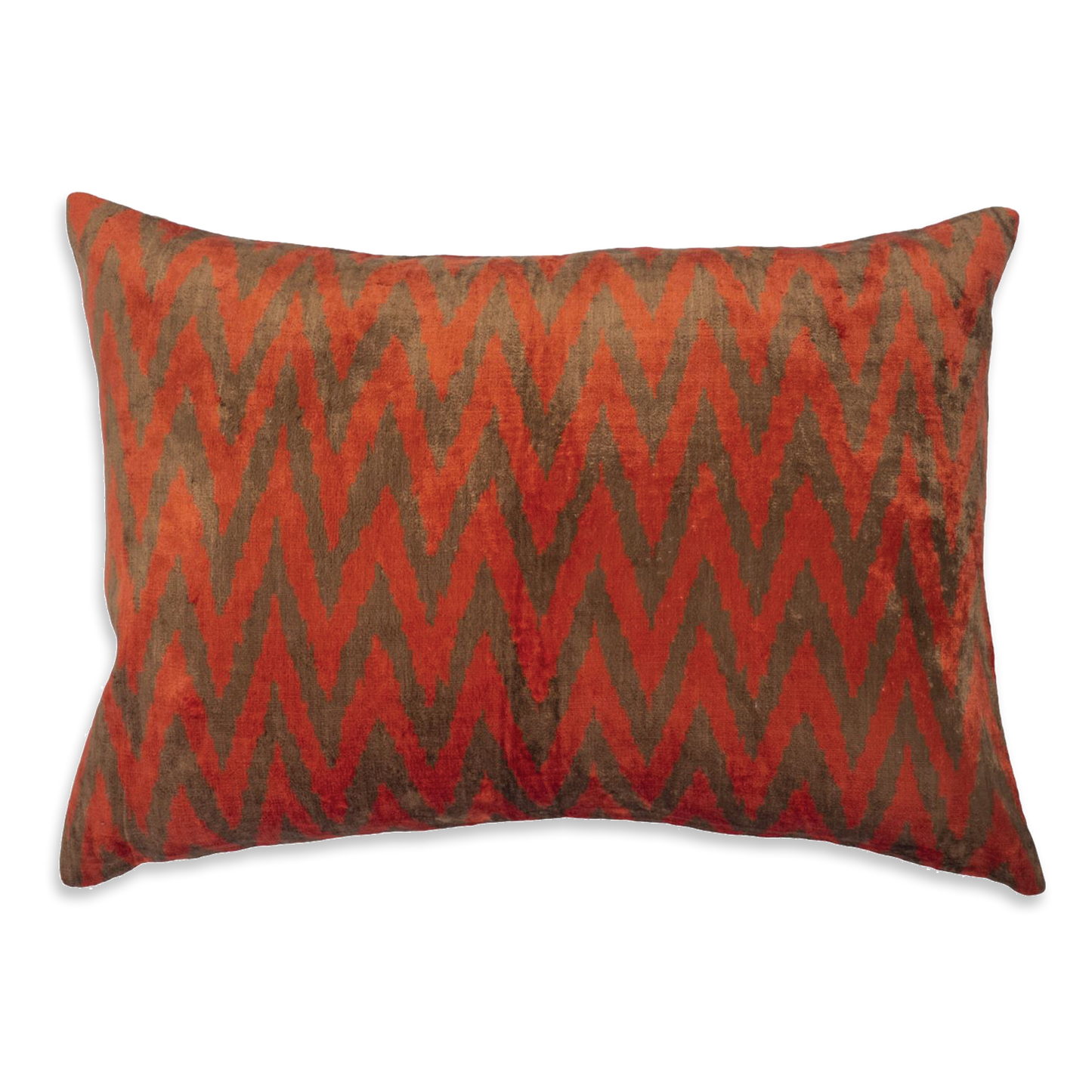 Silk Ikat Velvet Brown and Orange Cushion