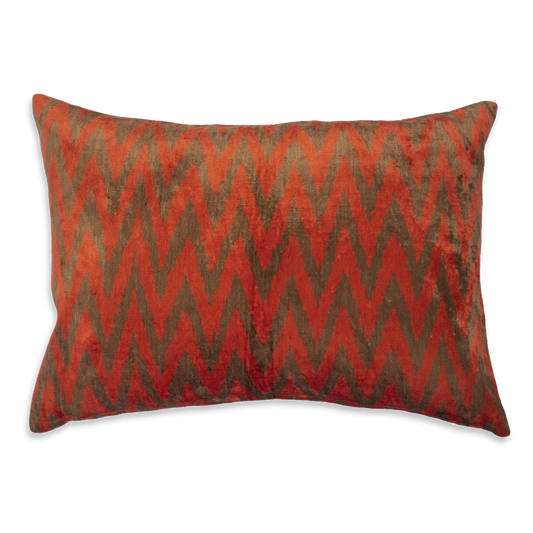 Silk Ikat Velvet Brown and Orange Cushion