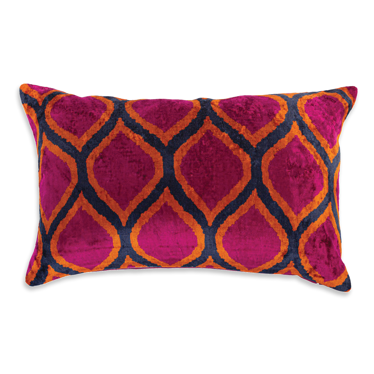 Silk Ikat Velvet Fuchsia and Blue Motif Cushion