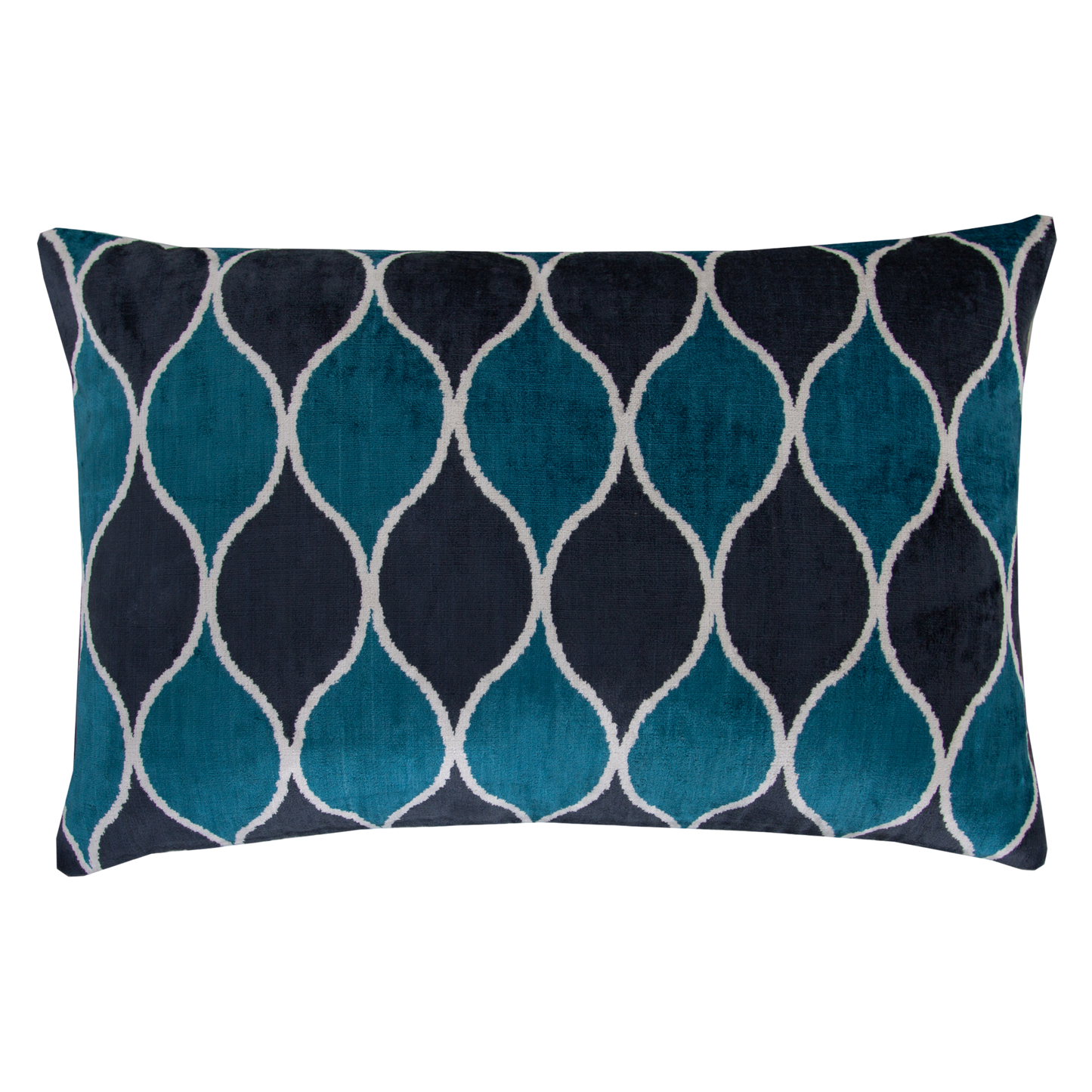 Silk Ikat Velvet Black and Blue Oriental Motif Cushion