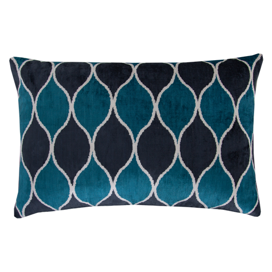 Silk Ikat Velvet Black and Blue Oriental Motif Cushion