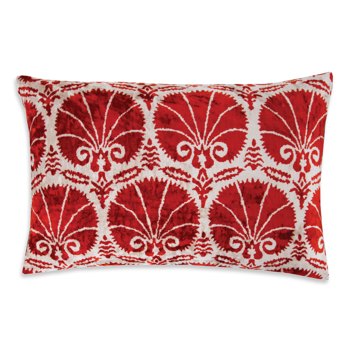 Silk Ikat Velvet Red Ottoman Carnation Cushion