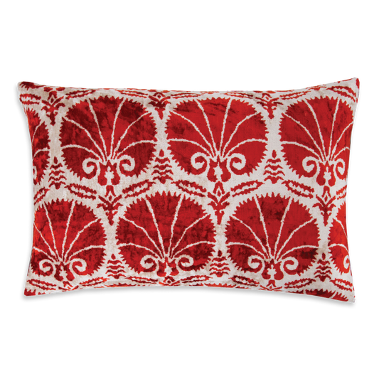 Silk Ikat Velvet Red Ottoman Carnation Cushion