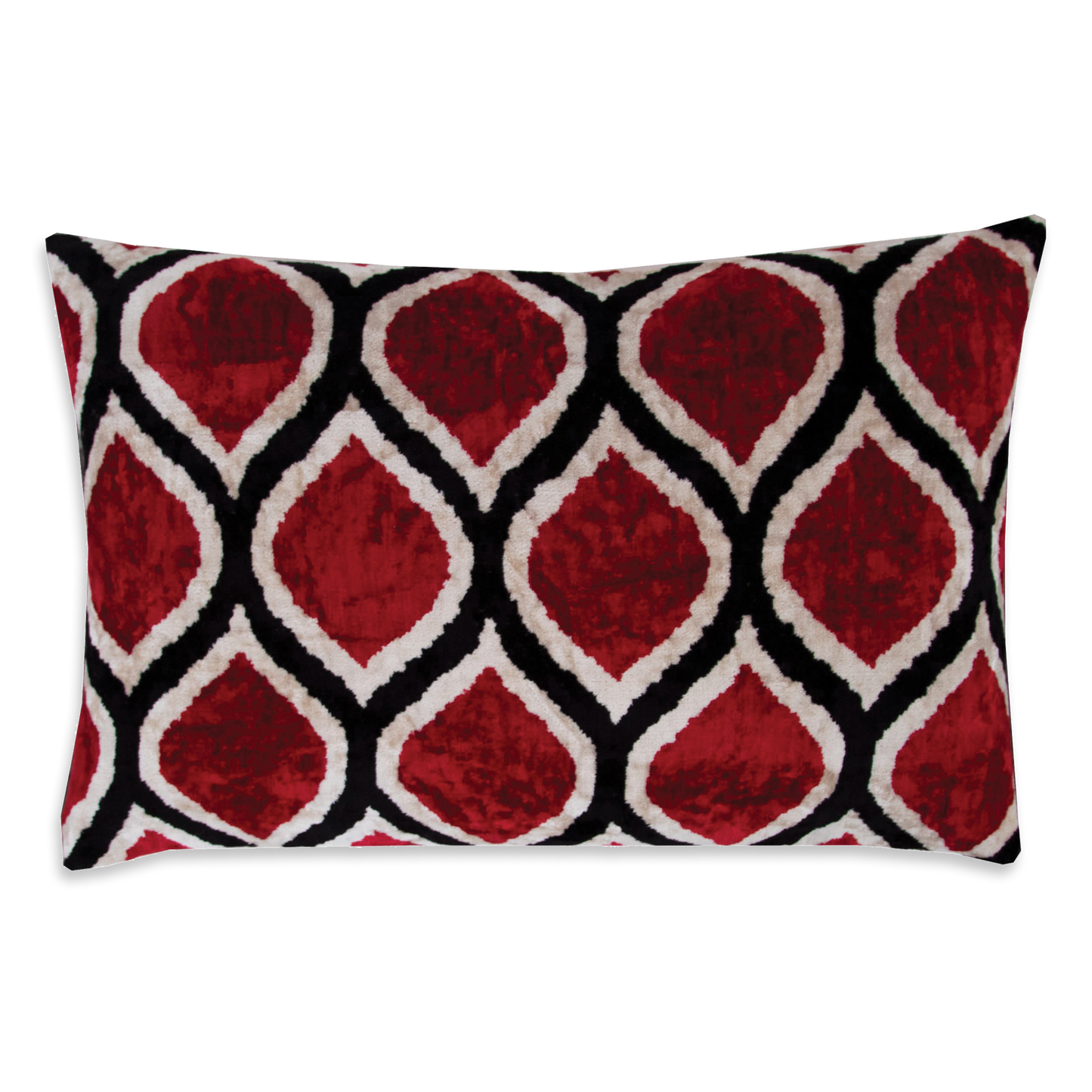 Silk Ikat Velvet Black and Red Oriental Motif Cushion