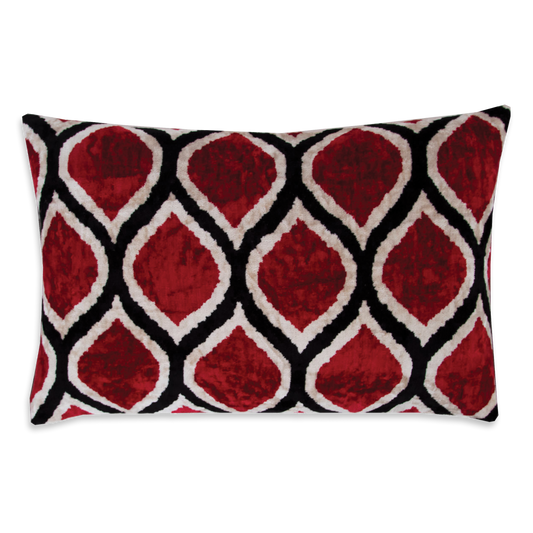 Silk Ikat Velvet Black and Red Oriental Motif Cushion