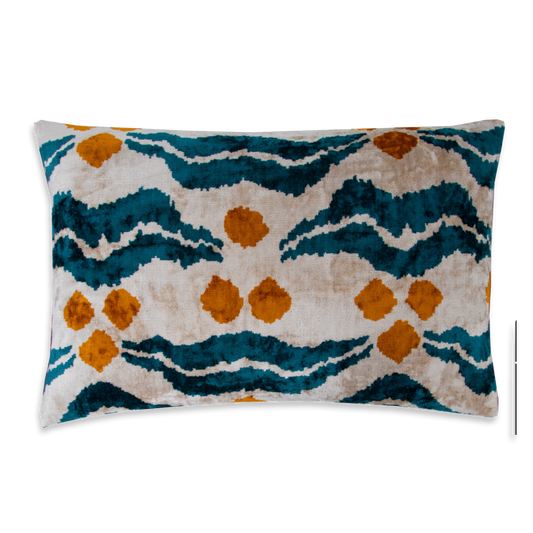 Silk Ikat Velvet Green and Orange Chintamani Cushion