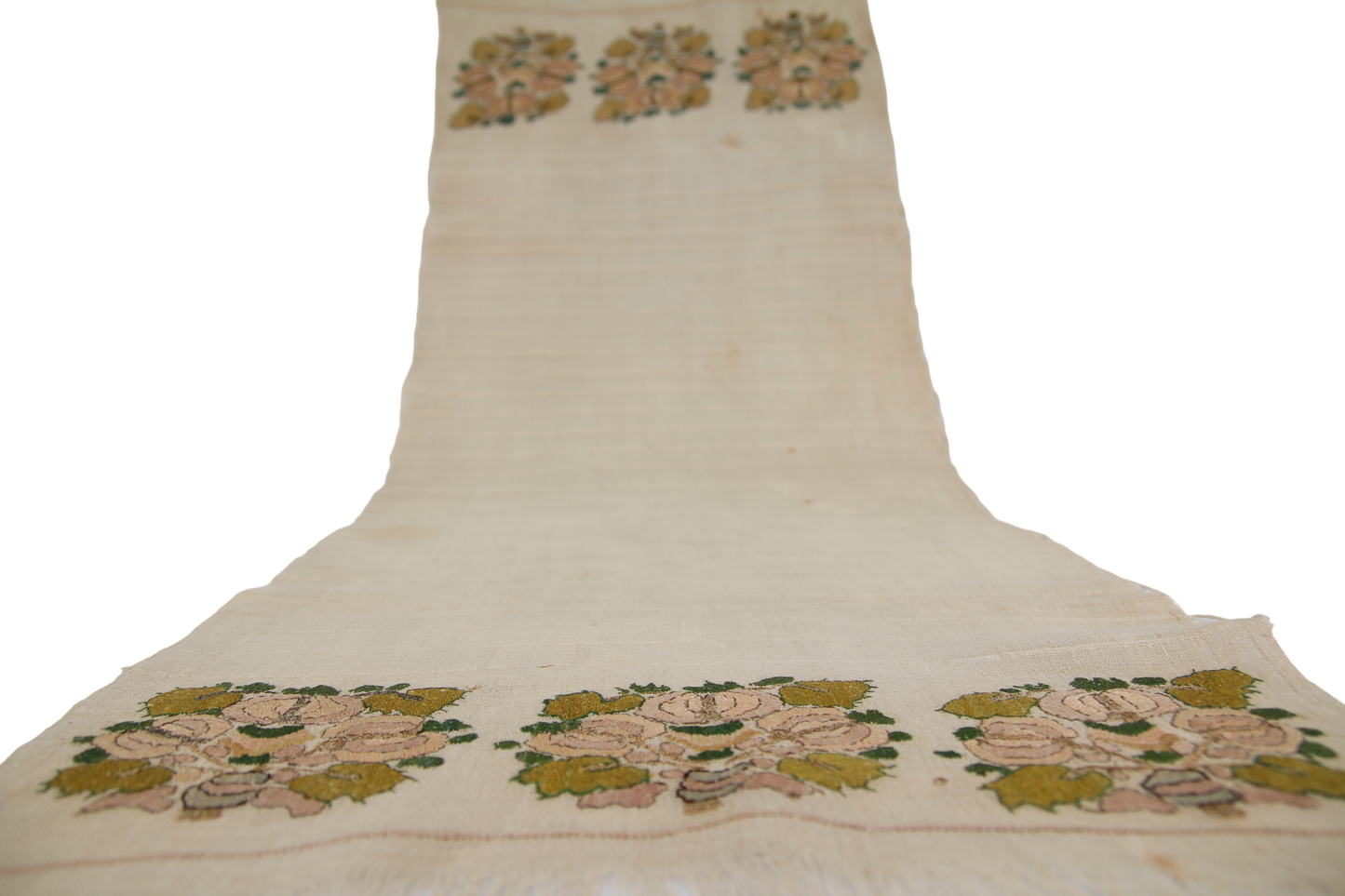 Ottoman Antique Turkish Linen textile embroidered with floral patterns in silk and thread (Late 19th Century)