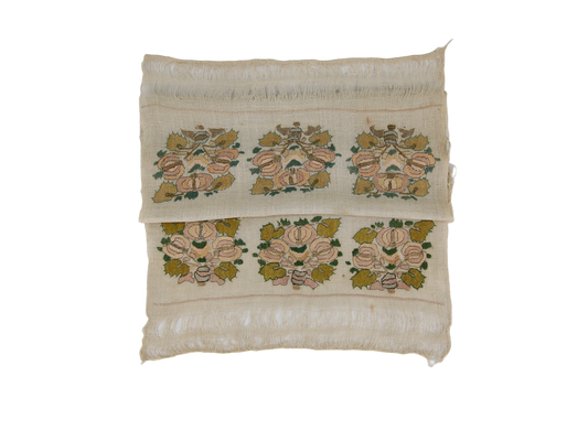 Ottoman Antique Turkish Linen textile embroidered with floral patterns in silk and thread (Late 19th Century)