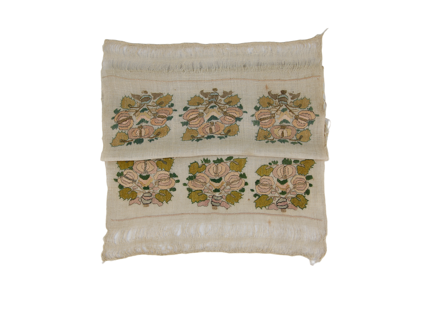 Ottoman Antique Turkish Linen textile embroidered with floral patterns in silk and thread (Late 19th Century)