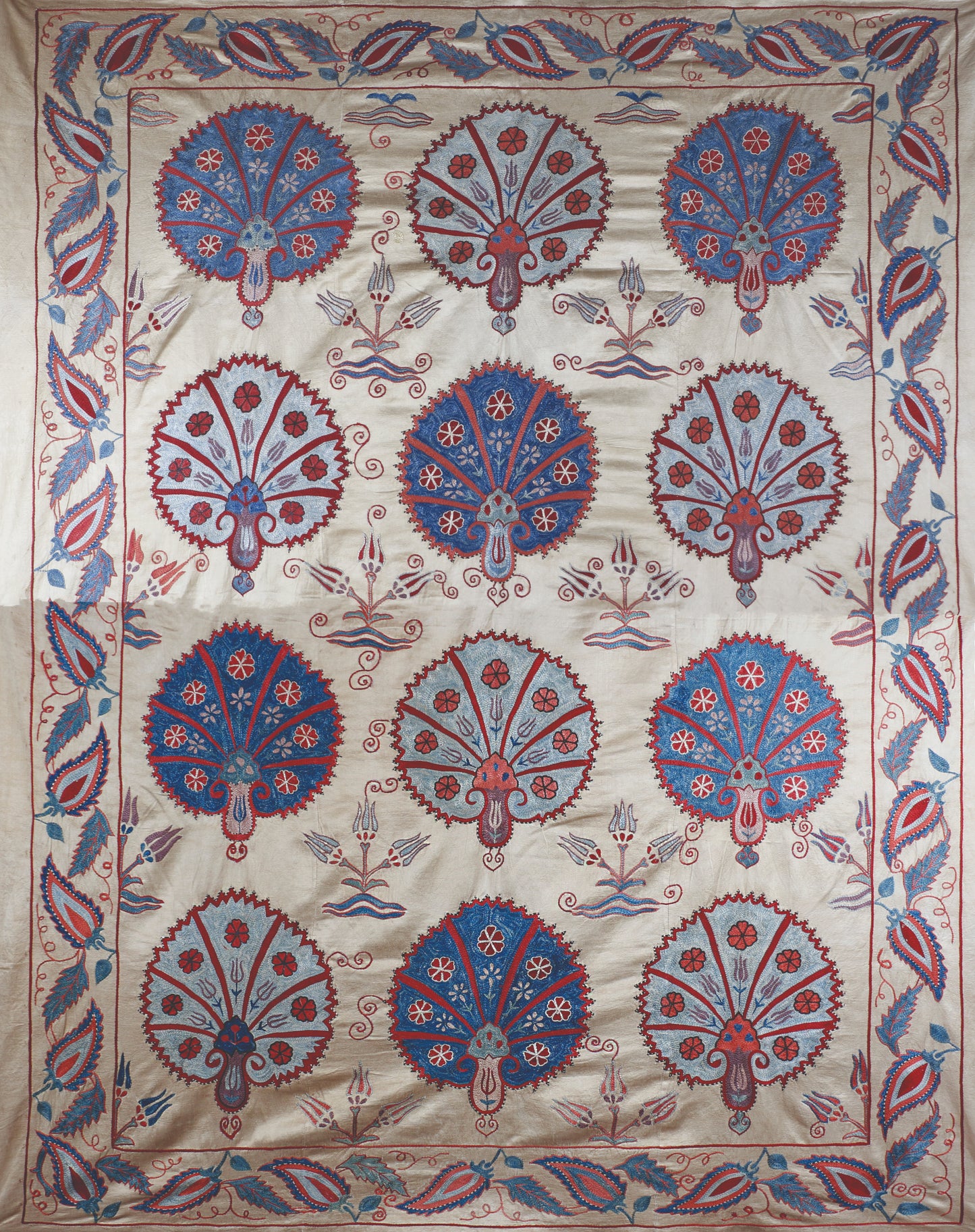 Ottoman Silk Carnation Embroidered Suzani Tapestry