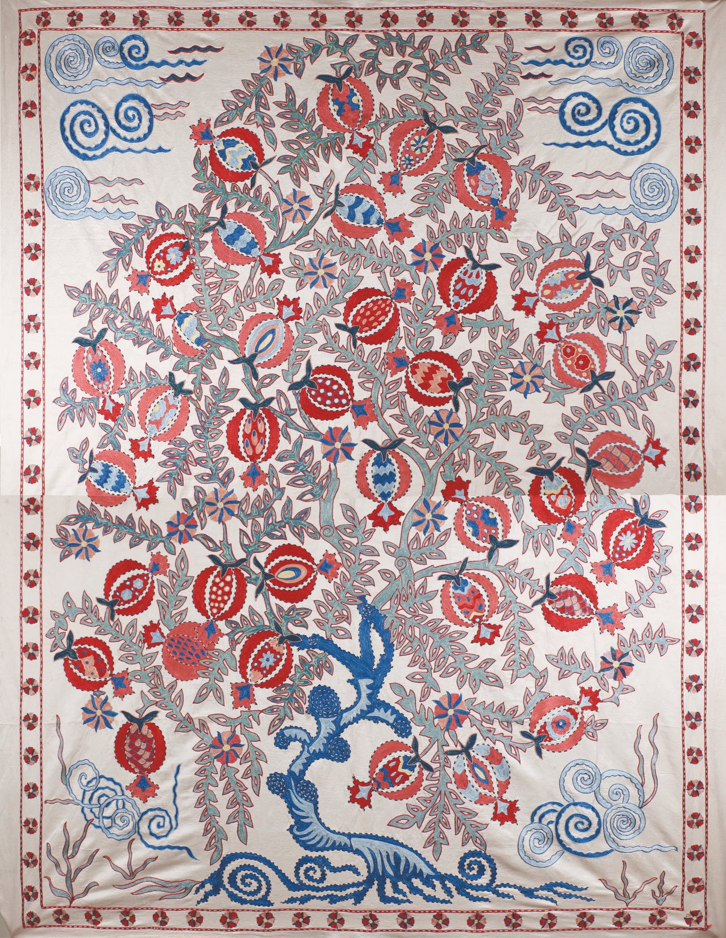 Ottoman Silk Sultan's Pomegranate Tree Embroidered Suzani Tapestry