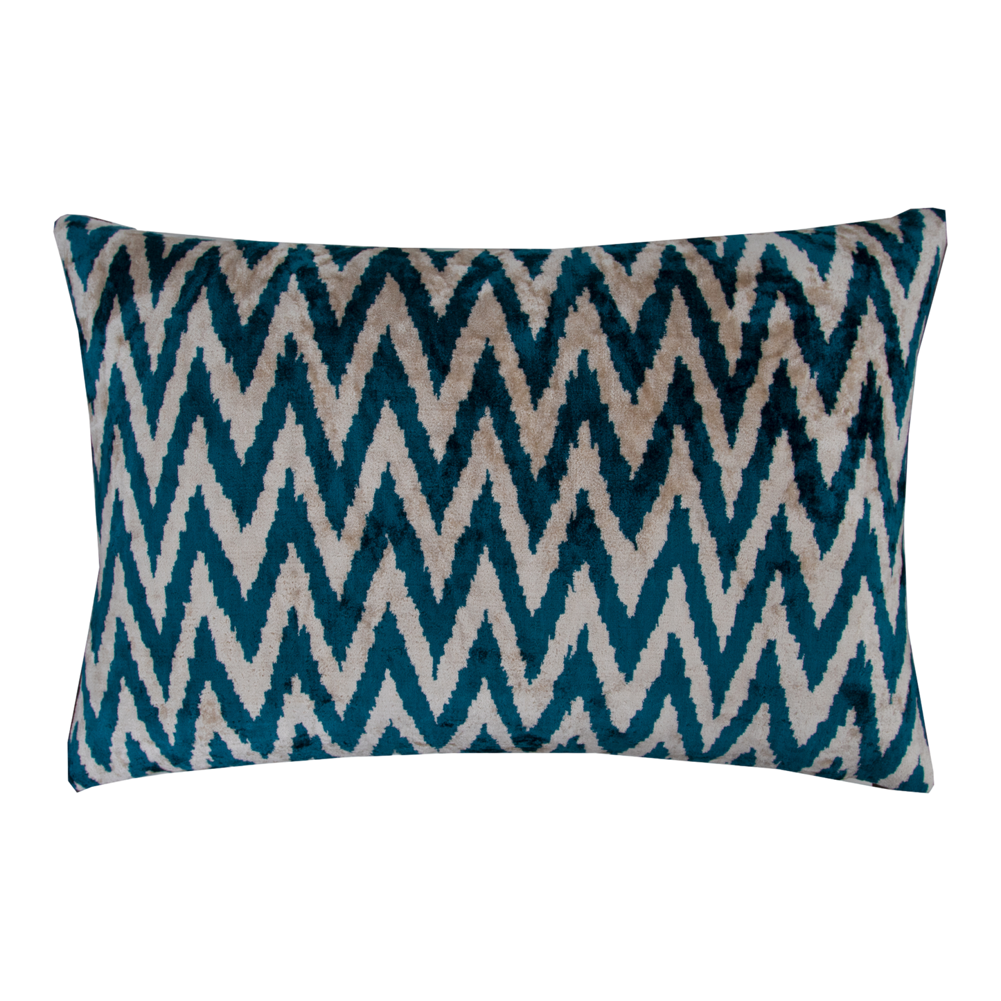 Silk Ikat Velvet Bosphorus Blue and White Cushion