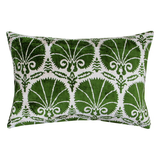 Silk Ikat Velvet Green Carnation Cushion