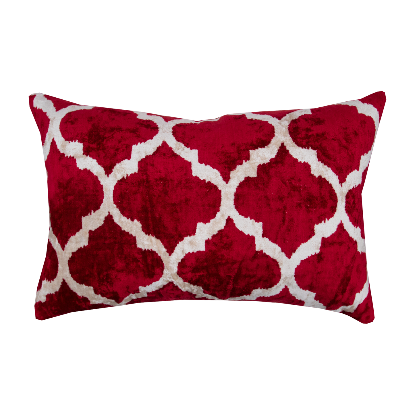 Silk Ikat Velvet Burgundy and White Oriental Motif Cushion