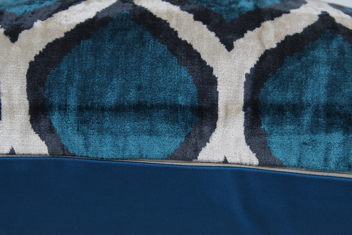 Silk Ikat Velvet Dark Blue and White Oriental Motif Cushion