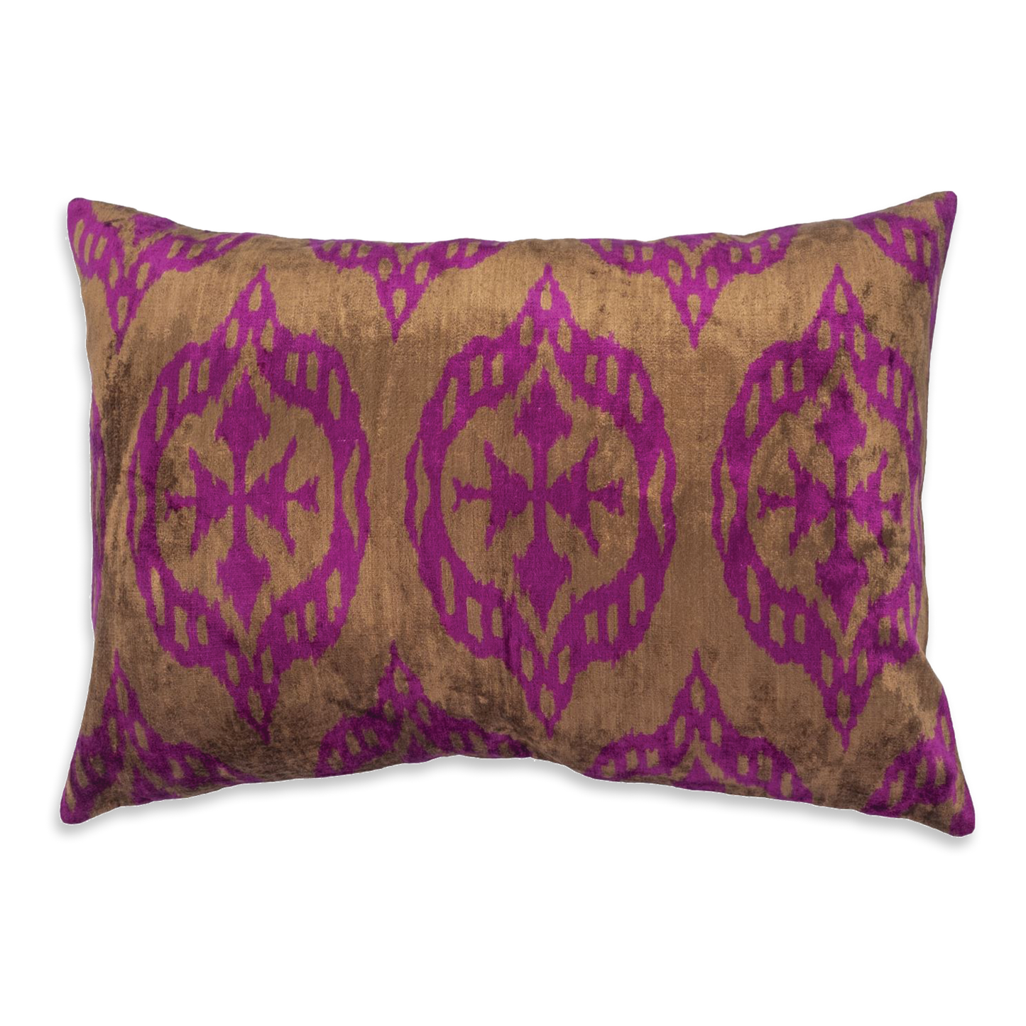 Silk Ikat Velvet Fuchsia and Brown Cushion