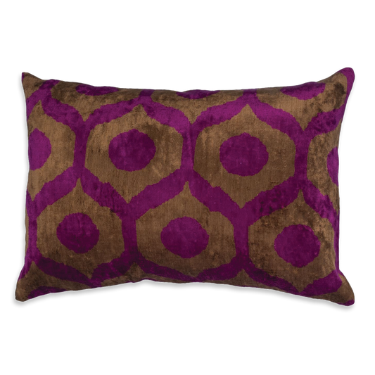 Silk Ikat Velvet Fuchsia Dots Cushion