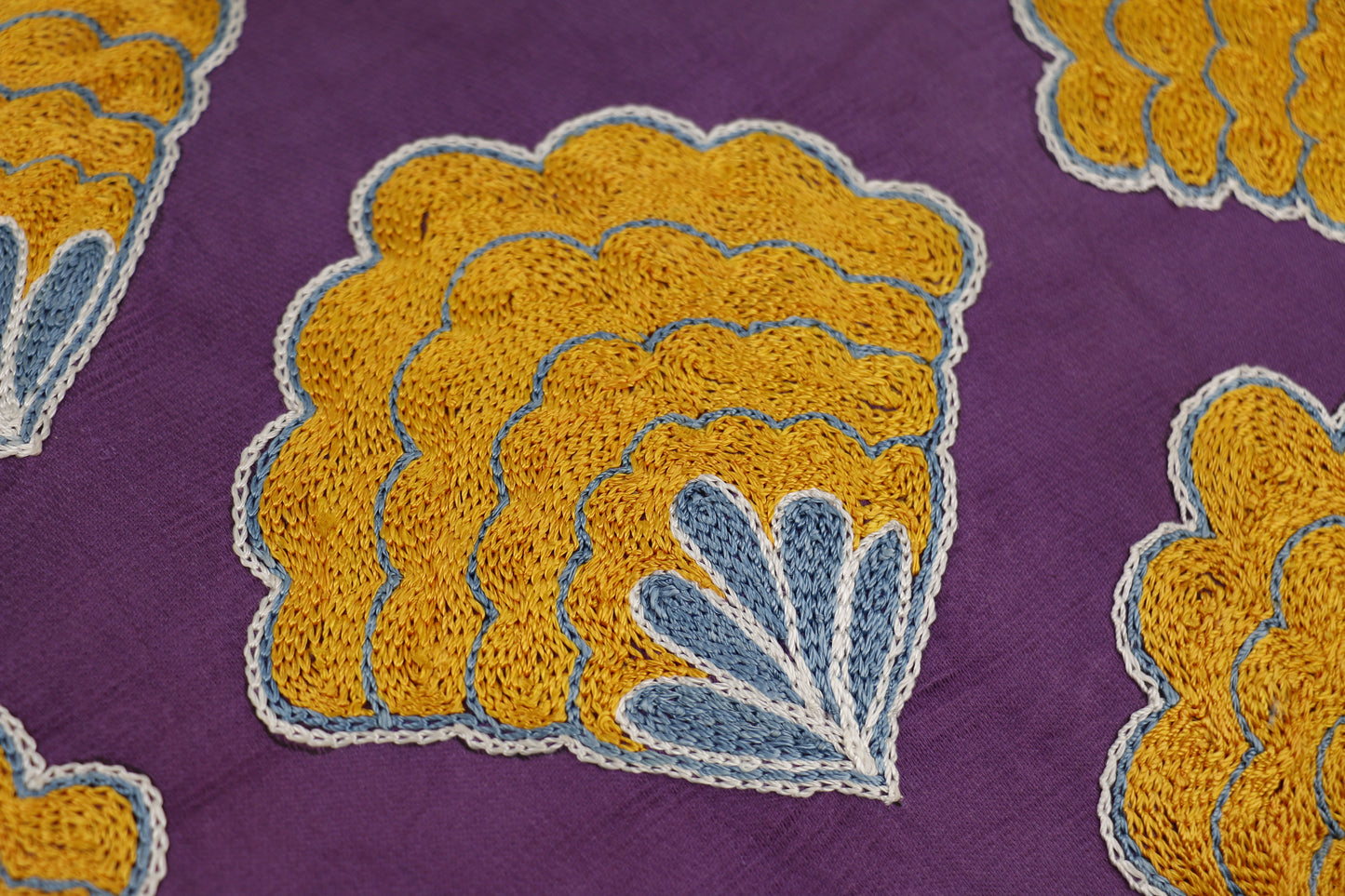 Silk Embroidered Purple and Yellow Antique Motif Cushion