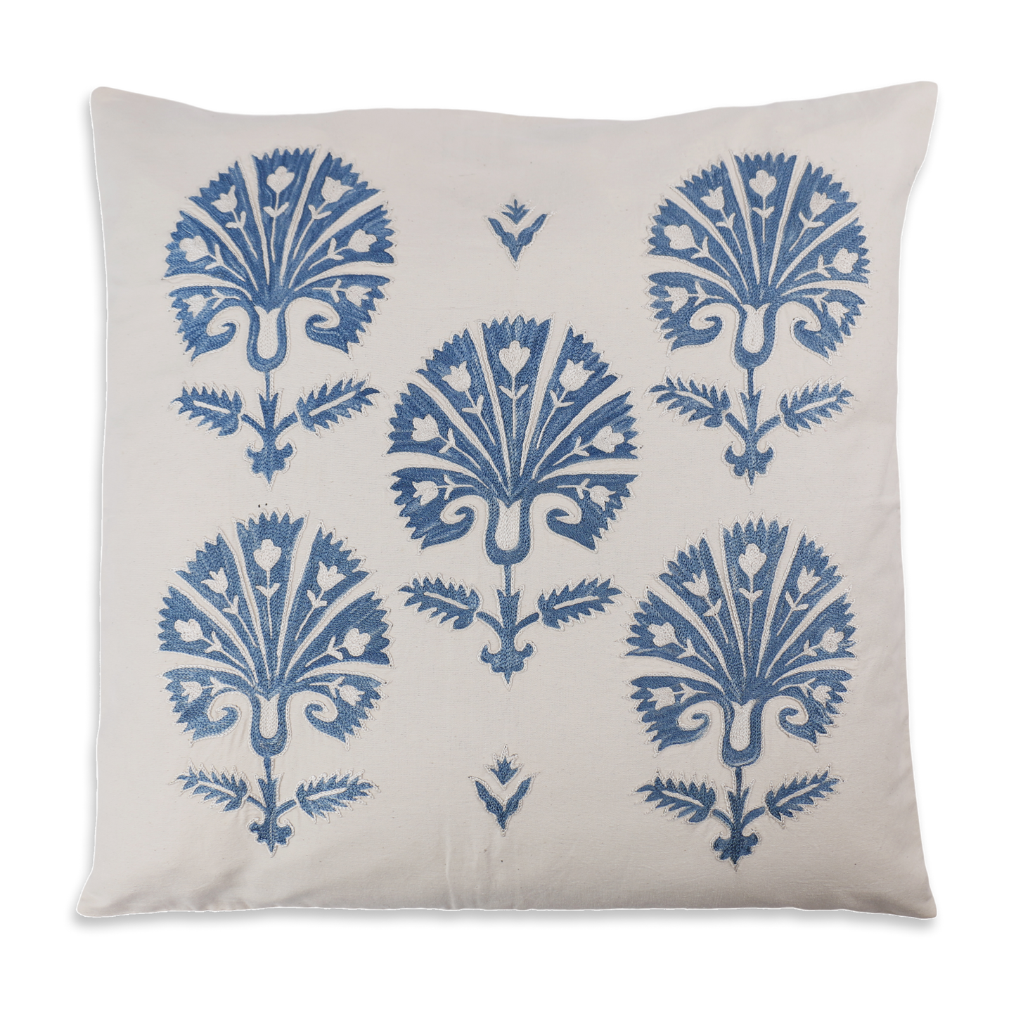 Silk Embroidered Ottoman Blue Carnations Cushion