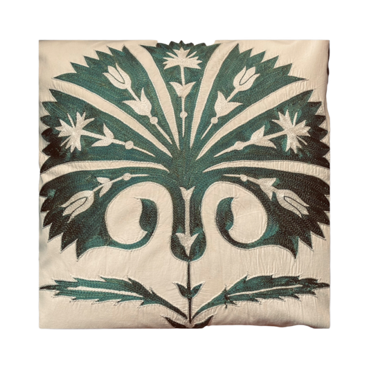 Silk Embroidered Suzani Green Carnation Cushion