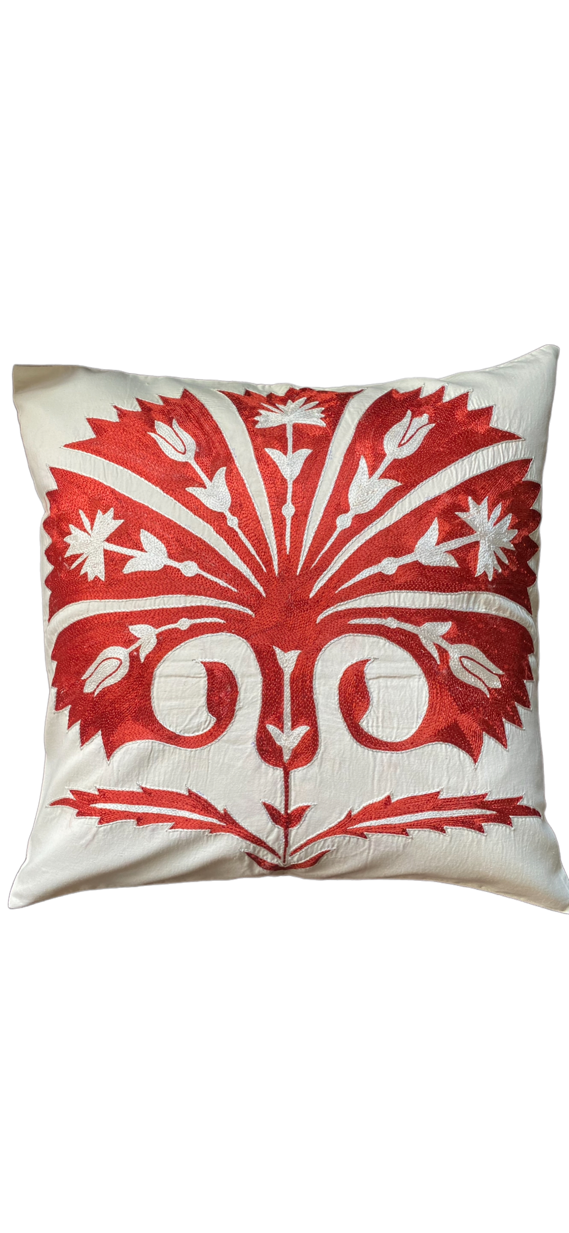 Silk Embroidered Suzani Red Carnation Cushion