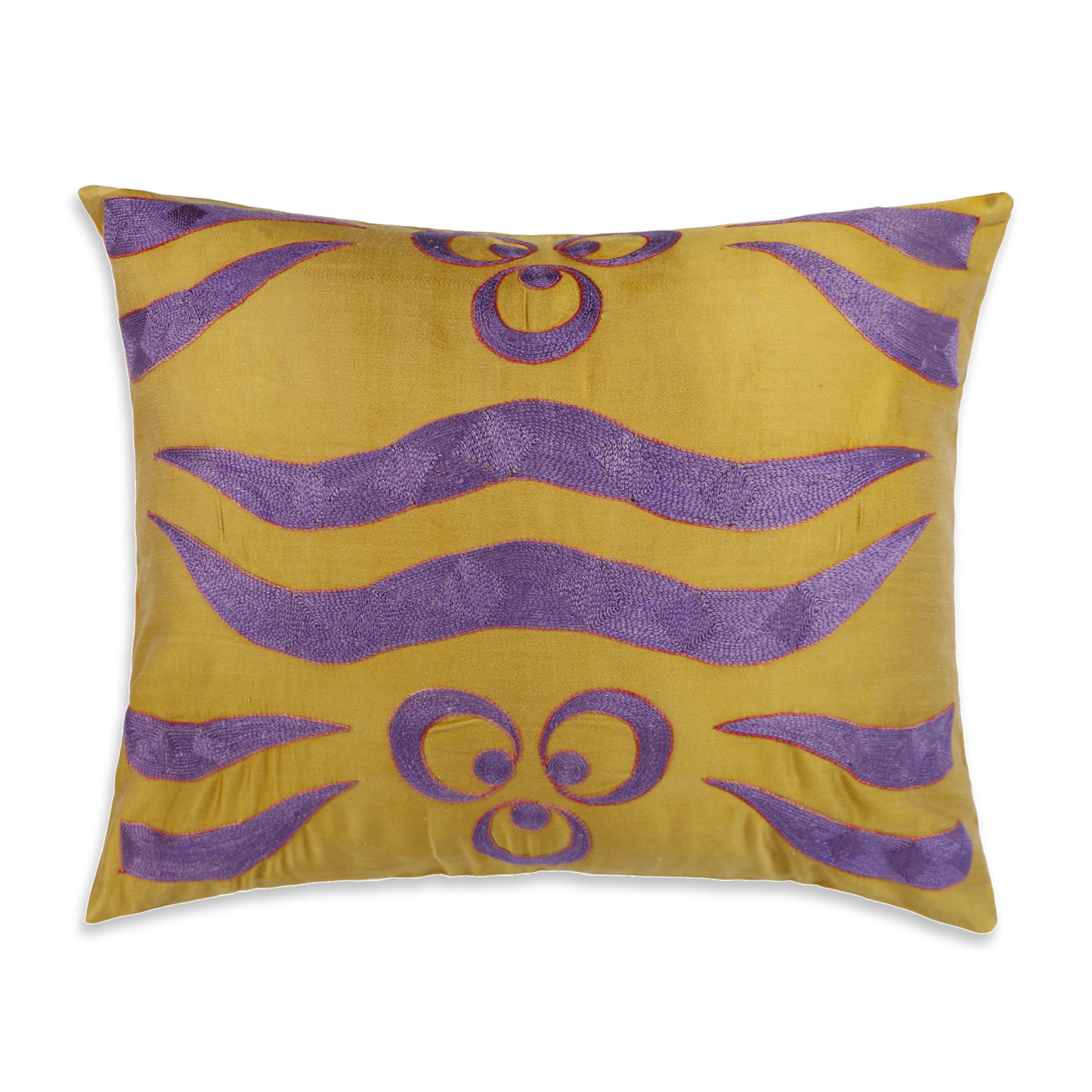 Silk Embroidered Suzani Yellow Chintamani Tiger Cushion