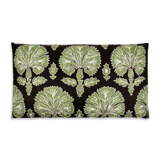 Silk Embroidered Suzani Green Ottoman Carnation Cushion