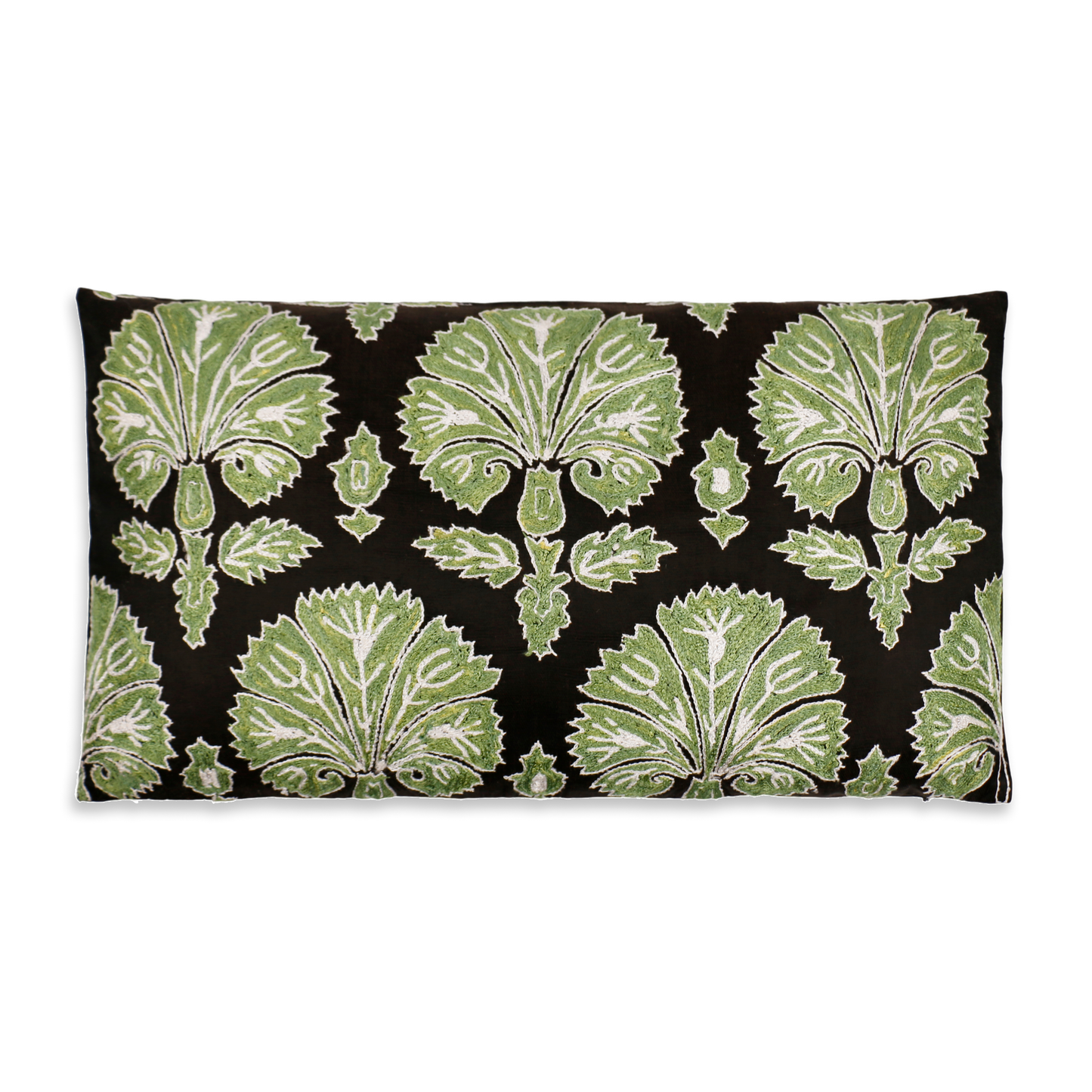 Silk Embroidered Suzani Green Ottoman Carnation Cushion