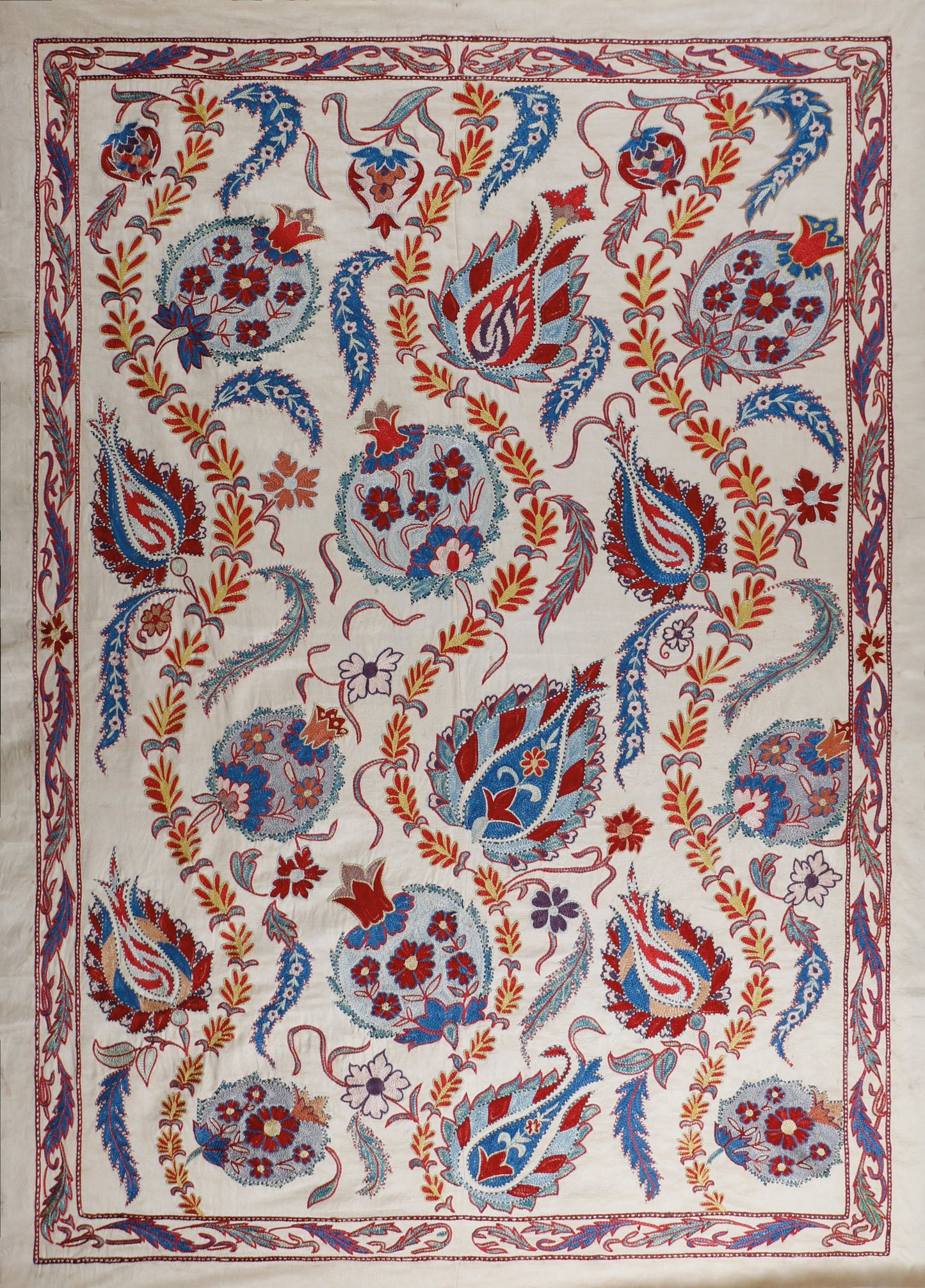 Ottoman Silk Sultan's Garden Embroidered Suzani Tapestry