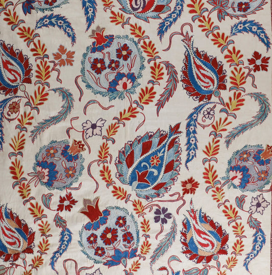 Ottoman Silk Sultan's Garden Embroidered Suzani Tapestry