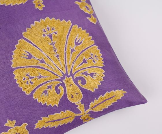 Silk Embroidered Suzani Purple Carnation Cushion