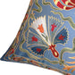 Silk Embroidered Suzani Blue Tulip and Carnation Cushion