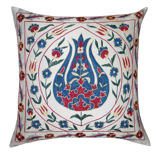 Silk Embroidered Suzani Ottoman Tulip Cushion