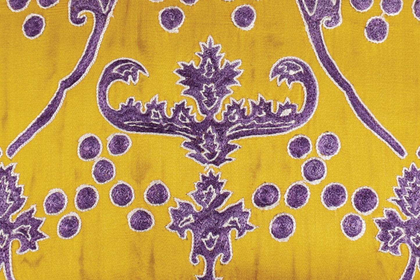 Silk Embroidered Suzani Yellow Chintamani Cushion