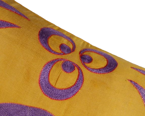 Silk Embroidered Suzani Yellow Chintamani Tiger Cushion