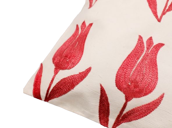 Silk Embroidered Suzani Pink Tulips