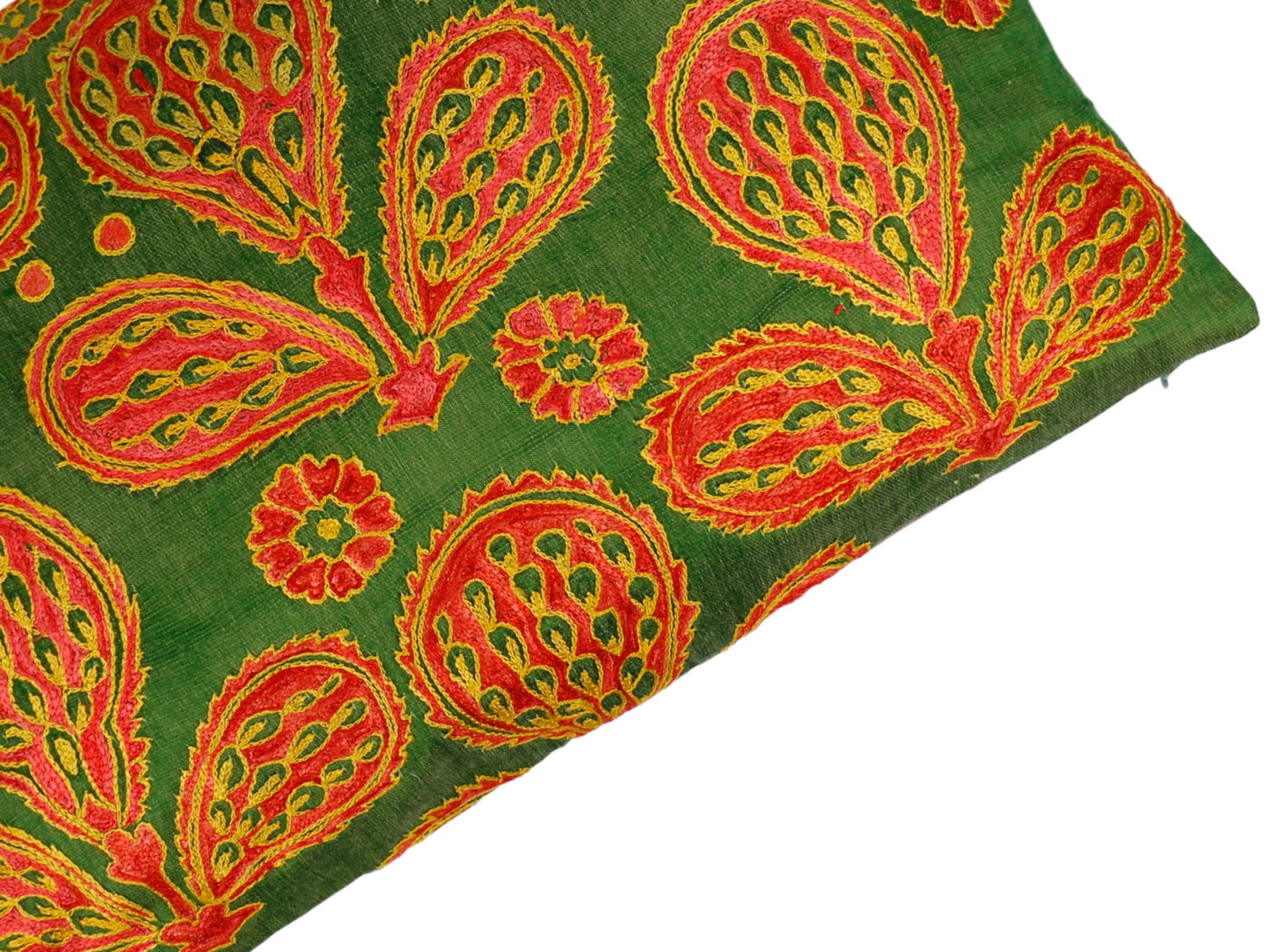 Silk Embroidered Suzani Green and Orange Ottoman Antique Motif Cushion